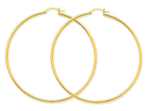 14K Yellow Gold Extra Large Hoop Earrings 2 1/2 Inch (2.00 mm)