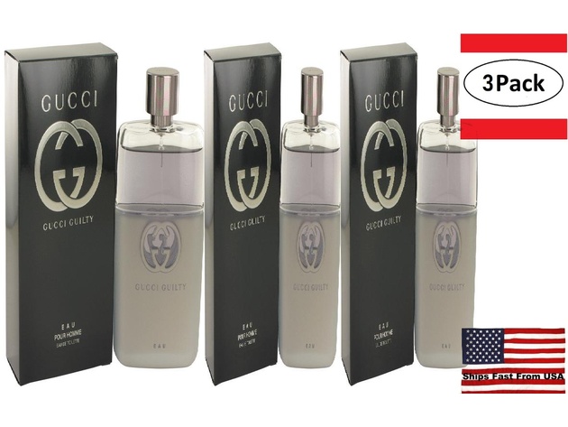 3 Pack Gucci Guilty Eau by Gucci Eau De Toilette Spray 3 oz for Men