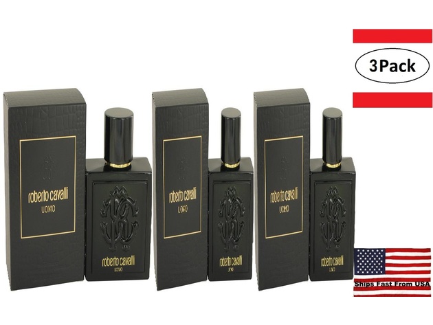 3 Pack Roberto Cavalli Uomo by Roberto Cavalli Eau De Toilette Spray 3.4 oz for Men