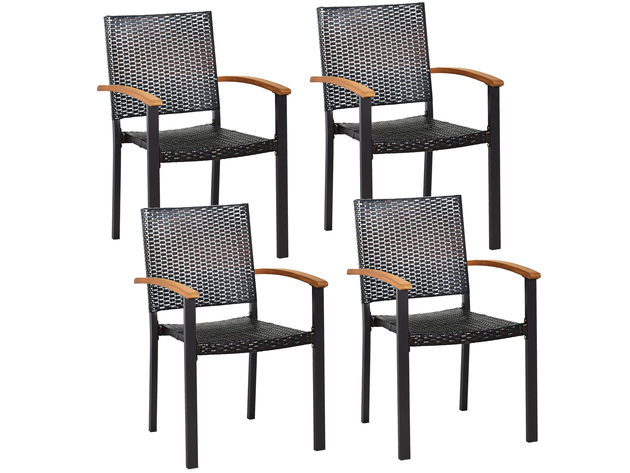 Costway Set Of 4 Outdoor Patio Pe, Gray Stackable Wicker Outdoor Dining Chair