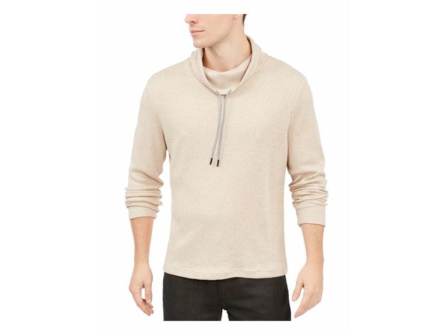 Alfani Men's Funnel-Neck Hooded Sweatshirt Beige Size Large