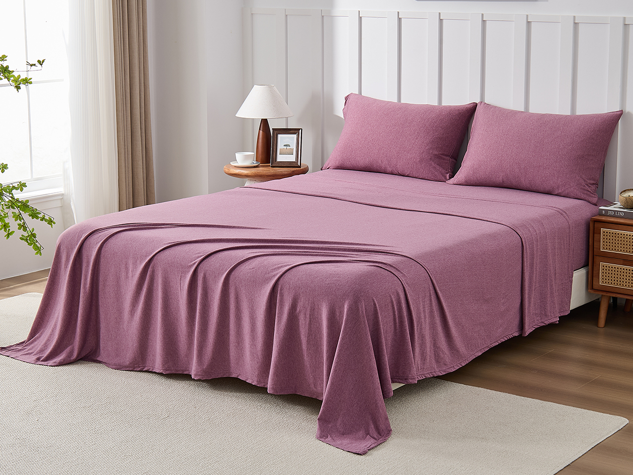 Kathy Ireland 4 Piece Heathered Jersey Knit Cotton Sheet Set (King/Rose)