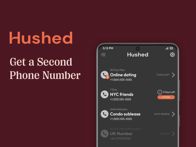 Hushed Private Phone Line: Lifetime Virtual Number Subscription