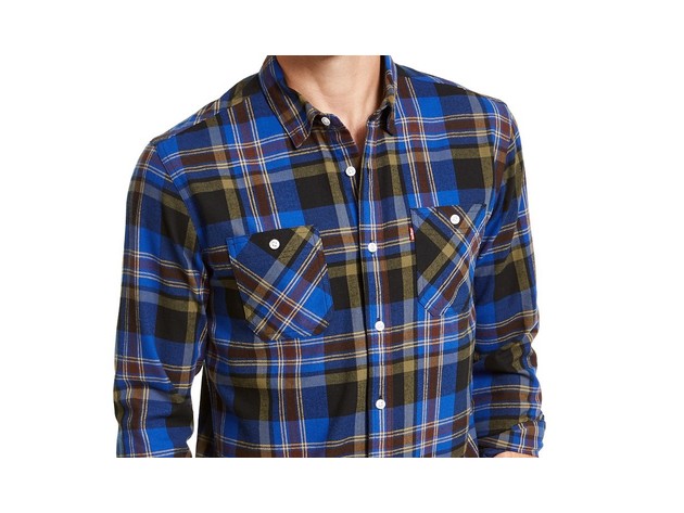 Levi's Men's Dual Pocket Plaid Flannel Shirt Blue Size XX Large