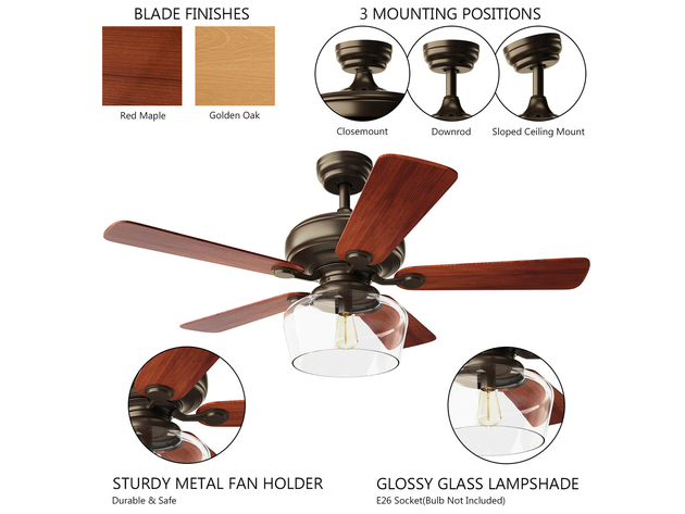 Costway 52" Vintage Ceiling Fan Light w/ Remote Control Reversible Blades Home Indoor - Brown