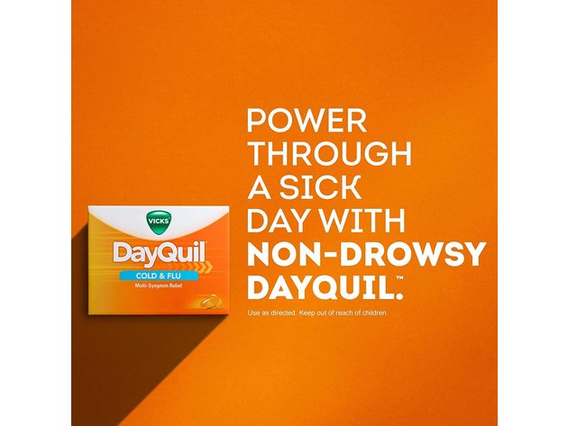 Vicks DayQuil Cold and Flu Multi-Symptom Relief LiquiCaps, A Pain Reliever Fever Reducer Than Can Help Soothe Your Sore Throat, 24 Count