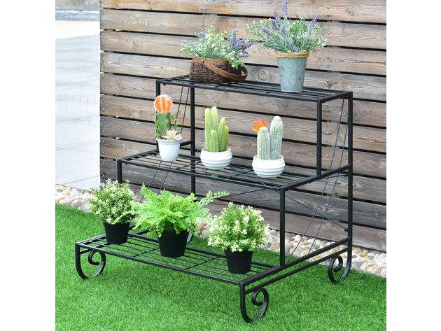 Costway 3 Tier Outdoor Metal Plant Stand Flower Planter Garden Display Holder Shelf Rack - Black