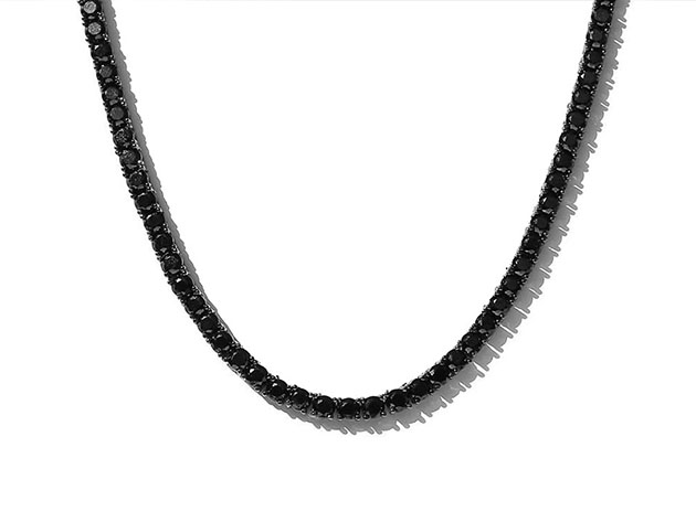 3mm Round Cut Tennis Necklace with Black Stones (24")