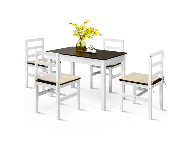Costway 5pcs Dining Set Solid Wood, Solid Wood Dining Table And 4 Chairs