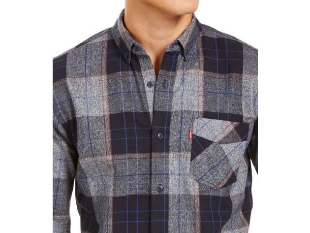 Levi's Men's Booth Regular-Fit Plaid Flannel Shirt Gray Size Extra Large
