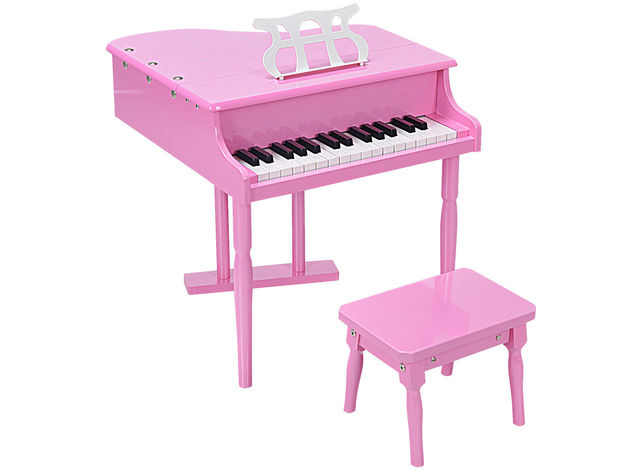 Costway Childs 30 Key Toy Grand Baby Piano w/ Kids Bench Wood - Pink