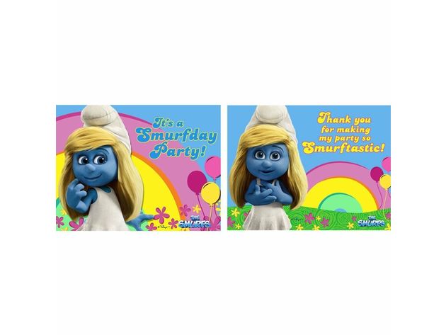 The Smurfs Pack of 8 Invitations with Thank You Cards - Pink