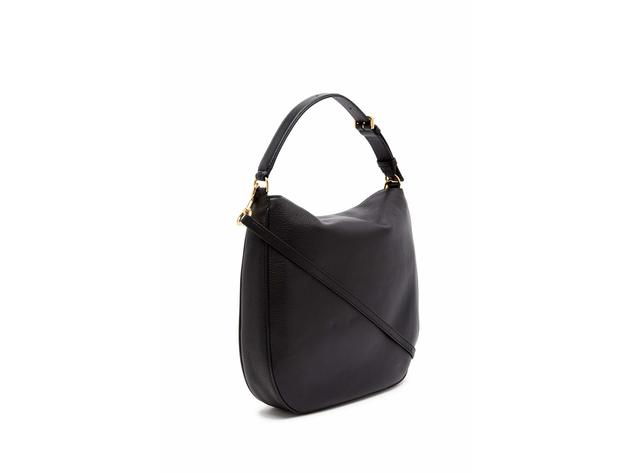 Marc Jacobs Magnetic Closure Fabric Lining Detachable Shoulder Strap Fold-Over Hobo Bag, Black