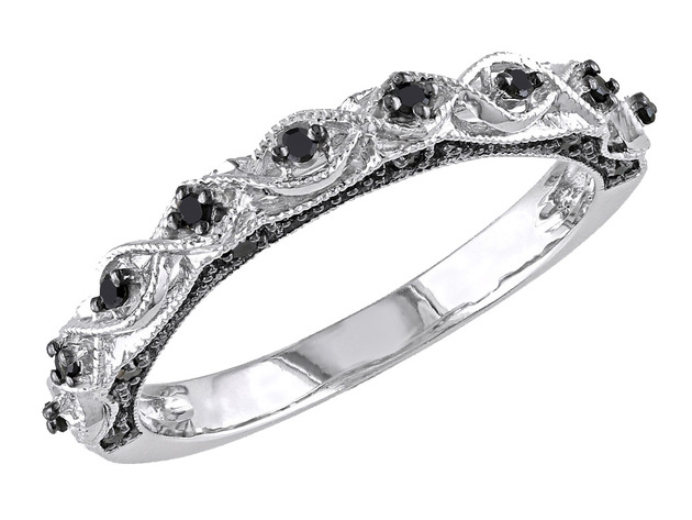 Black Diamond Ring 1/8 Carat (ctw) in 10k White Gold - 10