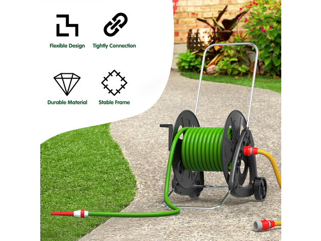 Costway Garden Hose Reel Cart Holds 328ft of 1/2'' Hose or 115ft of 5/8'' or 148ft of 3/4'', Made in Italy - Black