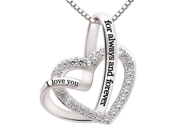 'I Love You Forever and Always' Heart Necklace with Swarovski Crystals