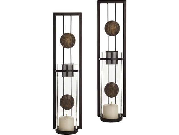 Danya B 2-set Wall Sconces Metal Décor Antique-Style Dark Brown Gold Medallion (Like New, Open Retail Box)
