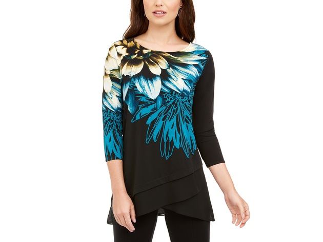 Alfani Women's Layered Crossover-Hem Tunic Top Black Size Medium