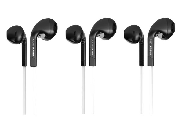 3-PACK iFrogz InTone In-Ear Earbud Headphones with Mic and Noise Isolation, Black/White (Non-Retail Packaging)