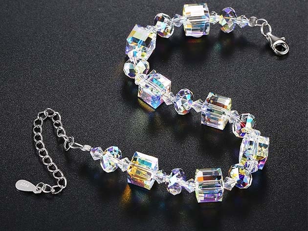 Aurora Borealis Cubed Stretch Bracelet with Swarovski Crystals