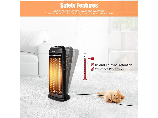 Costway Infrared Electric Quartz Heater Living Room Space Heating Radiant Fire Tower Black