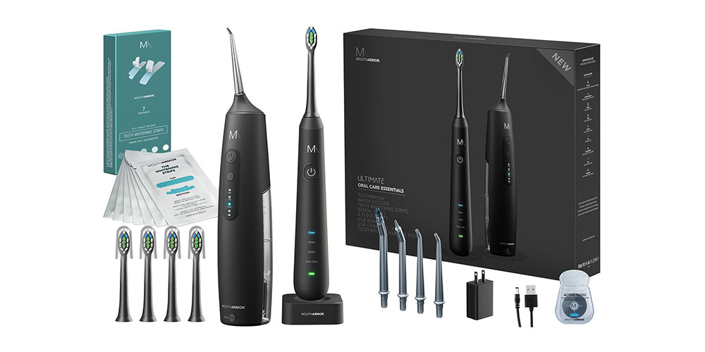 Mouth Armor Electric Toothbrush + Floss + Whitening Strips Combo Pack