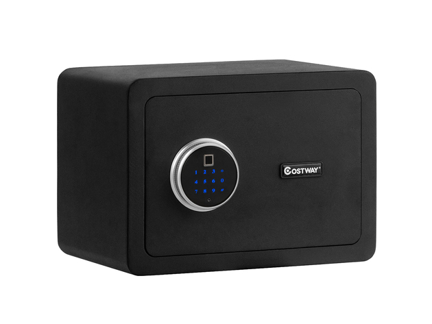 Costway Fingerprint Safe Box Security Box w/Inner LED Light Store Cash Jewelry - Black