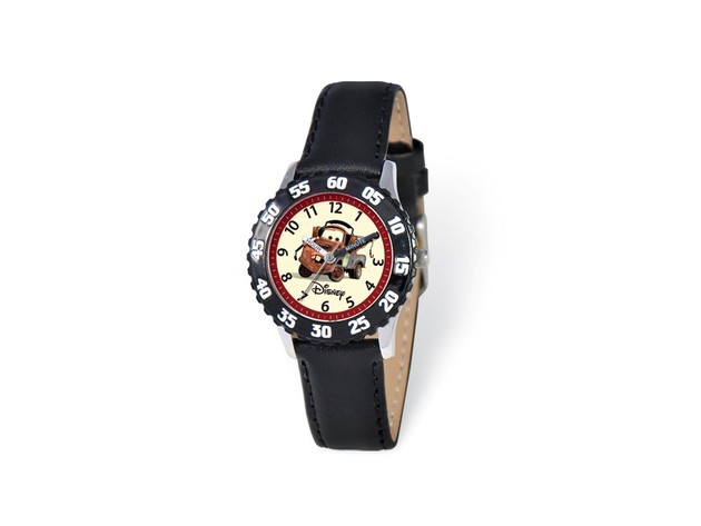 Disney Boys Cars Tow Mater Black Leather Band Time Teacher Watch