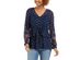 Style & Co Women's Tie-Front Floral Print Peasant Blouse Navy Size Extra Large