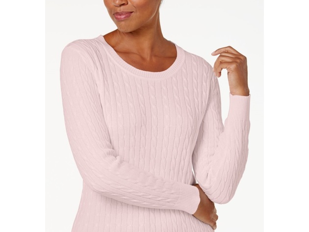 Karen Scott Women's Cable-Knit Crewneck Sweater Pink Size Extra Large