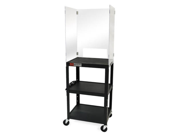 Offex Adjustable 72"H Steel Media Cart with Acrylic Sneeze Guard
