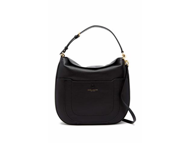 Marc Jacobs Magnetic Closure Fabric Lining Detachable Shoulder Strap Fold-Over Hobo Bag, Black