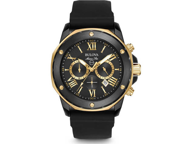 Bulova 98b278 Mens Black Ion And Gold Marine Star Chronograph Watch Stacksocial 0361