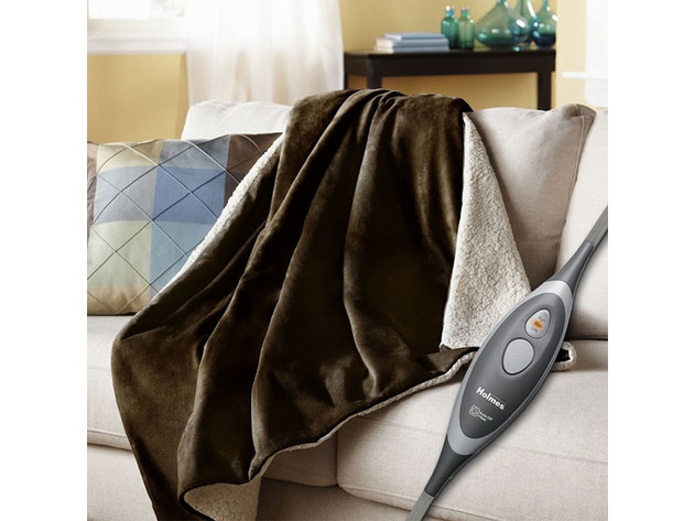 Holmes Oversized Velvet Sherpa Heated Electric Throw Blanket - Walnut