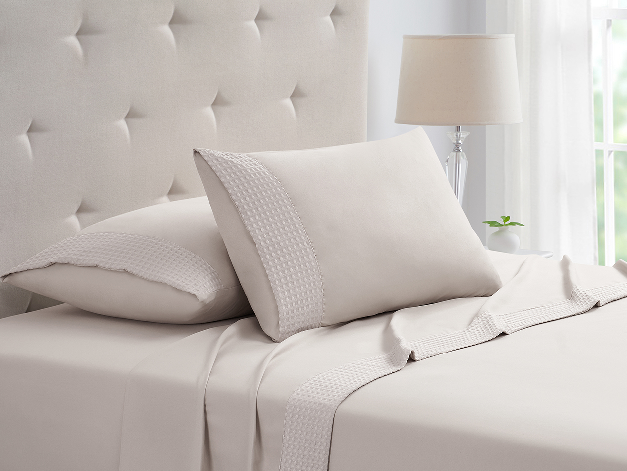 4-Piece Bamboo Blend Waffle Hem Sheet Set (Ivory/Full)
