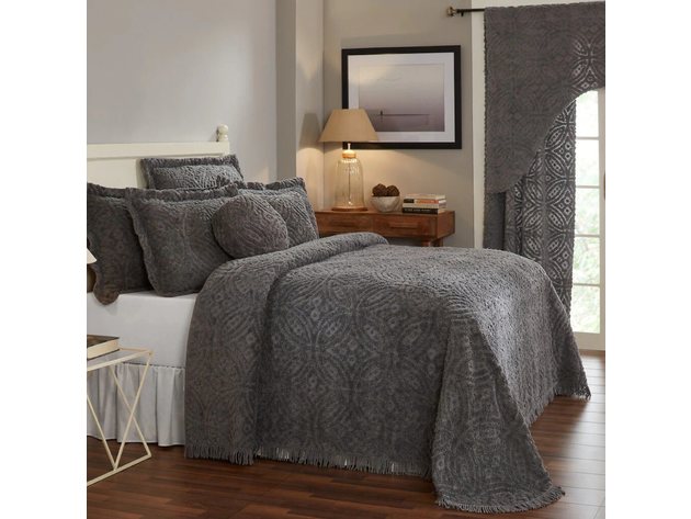 Better Trends Double Wedding Ring Cotton Chenille Bedspread, Queen (110 Inch x 102 Inch), Grey