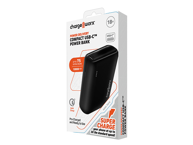 Chargeworx 10,000mAh Compact USB-C Power Bank