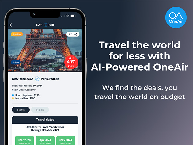 OneAir Premium Plan: Lifetime Subscription (Save Big on Flights, Hotels & More)