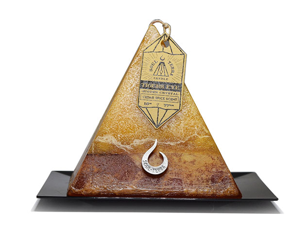 Soul Terra Pyramid Candle With Hidden Crystal (Cedar Tiger's Eye)