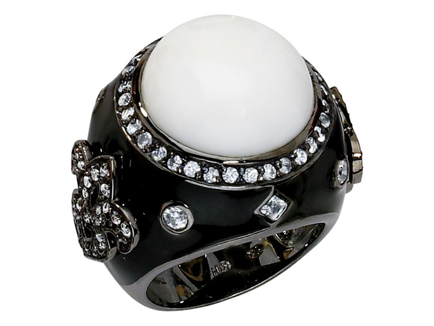 Cheryl M. Created Agate Cocktail Ring with Cubic Zirconia (CZ) (CZ) in Sterling Silver with Black Rhodium Plating - 8