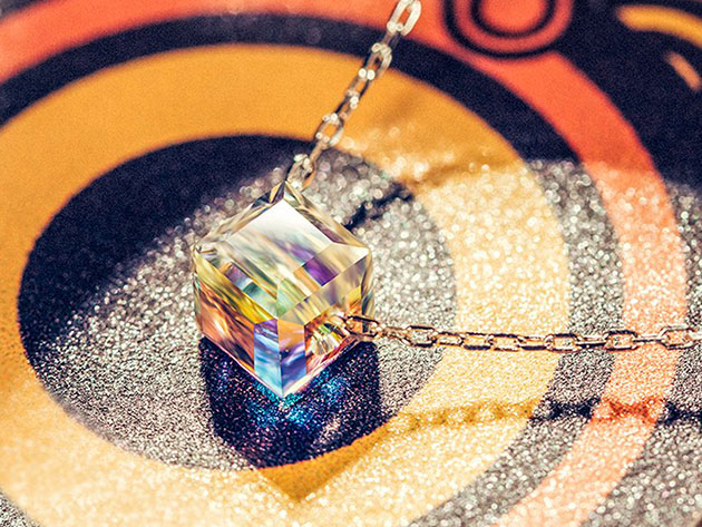 Sterling Silver Necklace with Cube Aurora Borealis Swarovski Crystal