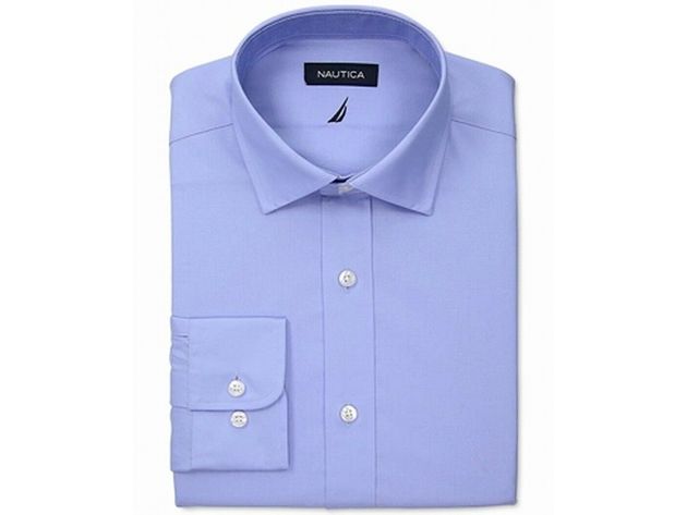 Nautica Men's Slim-Fit Comfort Stretch White Solid Dress Shirt Blue Size 16-34-35