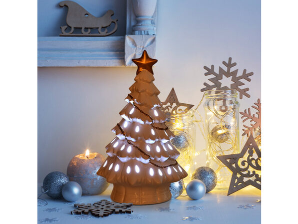 Costway 11 in. Pre-Lit Ceramic Christmas Tree Tabletop Lights