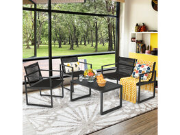 Costway 4PCS Patio Furniture Conversation Set Sofa Loveseat Armrest Garden Deck - Black & Brown
