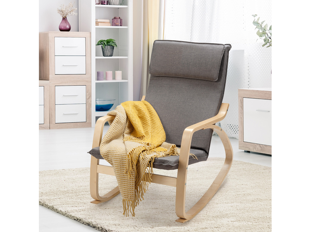 Costway Modern Bentwood Rocking Chair Fabric Upholstered Relax Rocker Lounge Chair - Gray