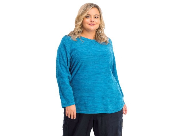 Karen Scott Women's Plus Sport Space-Dye Microfleece Top True Teal Size 3 Extra Large