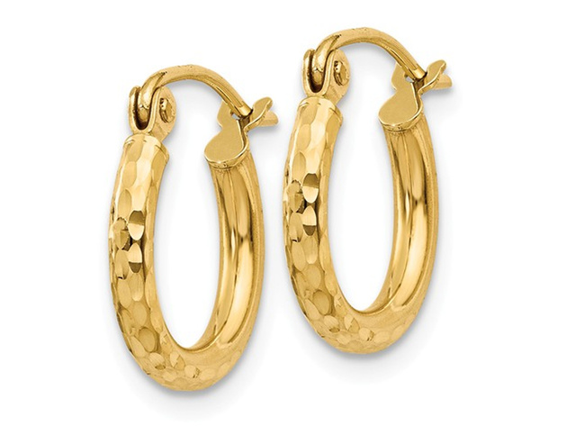 Extra Small Diamond Cut Hoop Earrings in 14K Yellow Gold (2.00mm)