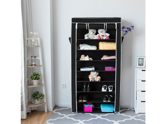 Costway 10 Tier Shoe Tower Rack With Fabric Cover 27 Pair Space Saving Organizer Black - Black