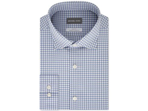 michael kors airsoft stretch dress shirt Michael Kors Men's Slim-Fit Non-Iron Airsoft Performance Stretch Check  Dress Shirt Blue Size 16-36-37