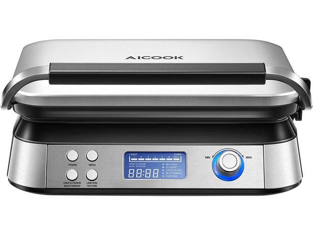AICOOK Smart Pro Belgian Waffle Maker, 5 Different Programs, Sliver
